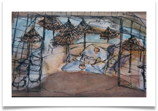 Beach Cafe Hammamet :: Watercolour/Ink on Paper :: 20"x18"(Mounted) :: � 340