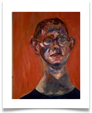 Man in Orange Head :: 16" x 14" (Framed) :: Oil on Board :: � 690