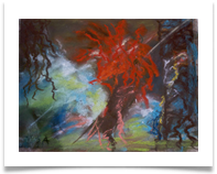 Red Tree in Mist :: Chalk Pastel/Charcoal on Paper (Framed) :: 22" x 20" :: � 690