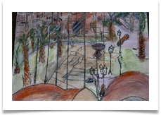 Tunisian Hotel :: Watercolour/Ink on  Paper (Mounted) :: 24" x 20" :: �210